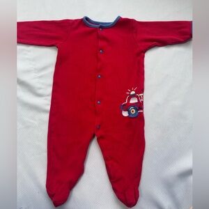 Vintage Little Me Red Baby Footed One-Piece with Fire Truck Embroidery 100% Cott